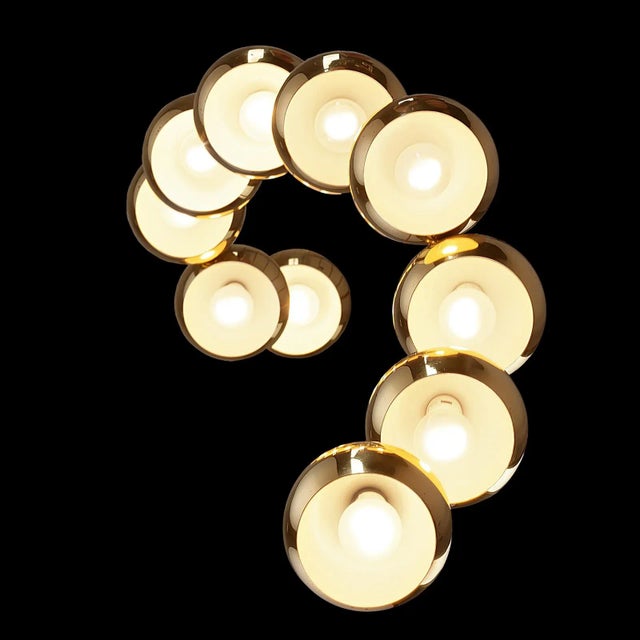 Vintage Cascade Pendant Lamp with 10 Brass Teardrop Lampshades attributed to Hans-Agne Jakobsson for Markaryd, Sweden, 1970s For Sale - Image 6 of 8