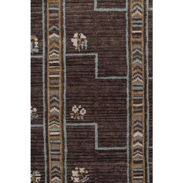 Mid-Century Modern Rug & Kilim’s Scandinavian Style Rug in Brown, Blue & Gold Patterns - 10x14 For Sale - Image 3 of 7
