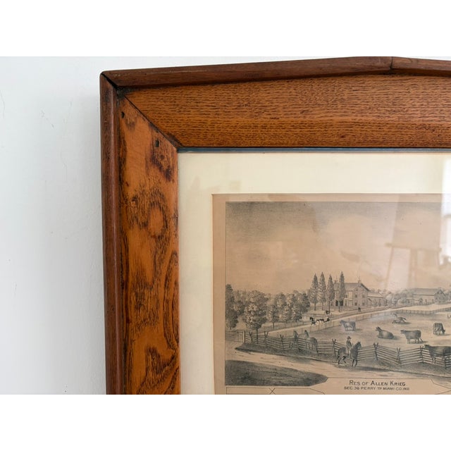 Antique “Residence of Allen Krieg” Farm Print – Solid Wood Framed Americana Scene For Sale In Orlando - Image 6 of 13