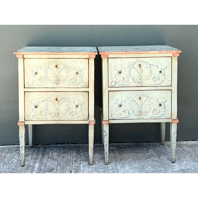 Wood Vintage Italian Regency Hand Painted Nighstands - Set of 2 For Sale - Image 7 of 12