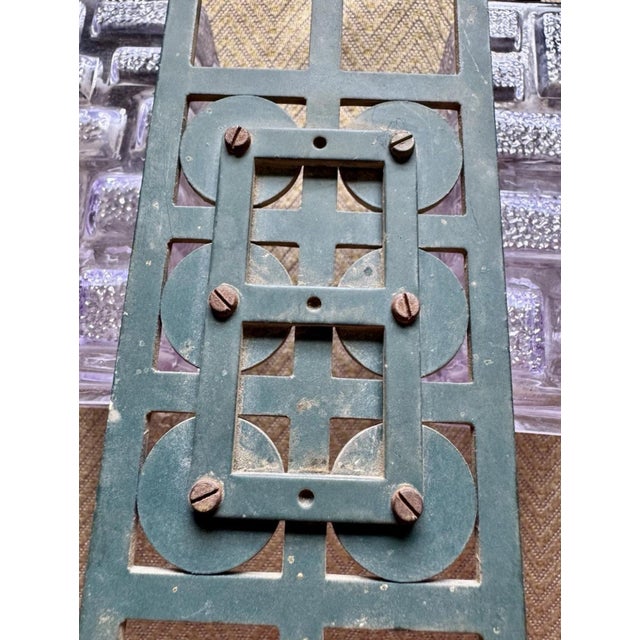 Early 20th Century Art Deco Modernist Bronze Steel Amethyst Consolidated Art Glass Sconce For Sale - Image 9 of 10