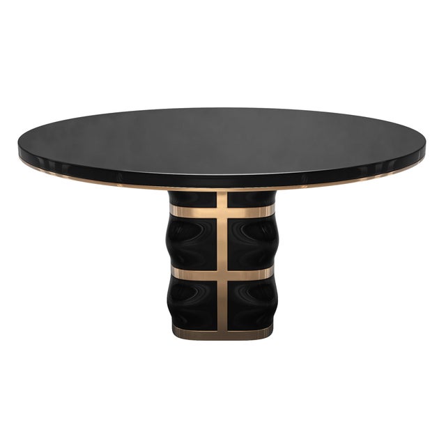 "Oliva" Round Table With Stainless Steel and Bronze Details, Handmade For Sale - Image 4 of 5