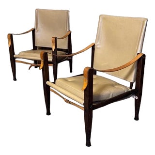 KK47000 Safari Chairs in Leather attributed to Kaare Klint for Carl Hansen & Søn, 2010s, Set of 2 For Sale
