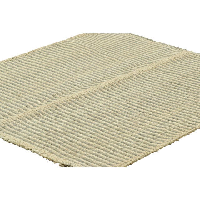 Rug & Kilim Rug & Kilim’s Contemporary Kilim With Textural Cream White and Gray Stripes For Sale - Image 4 of 7