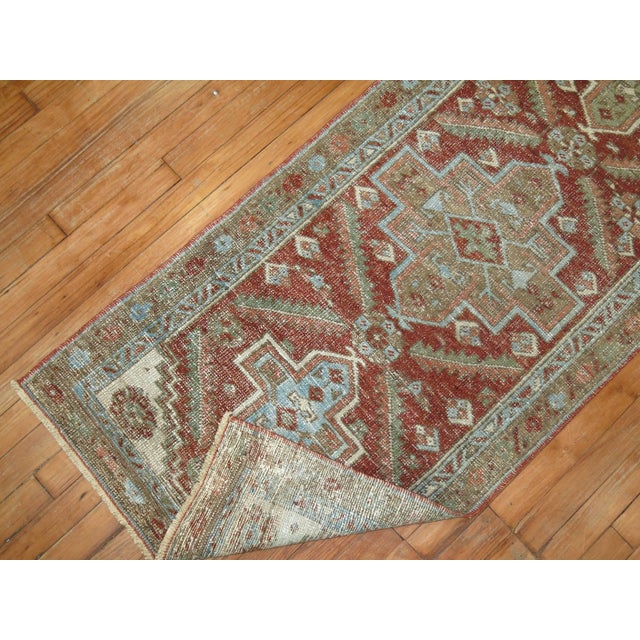 Early 20th Century Rustic Brown Geometric Persian Heriz Runner - 2'4" x 10'8" For Sale - Image 4 of 6