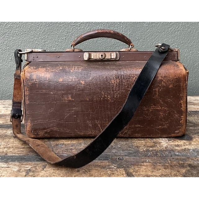Vintage Stamped Croco Doctors Bag For Sale - Image 4 of 12
