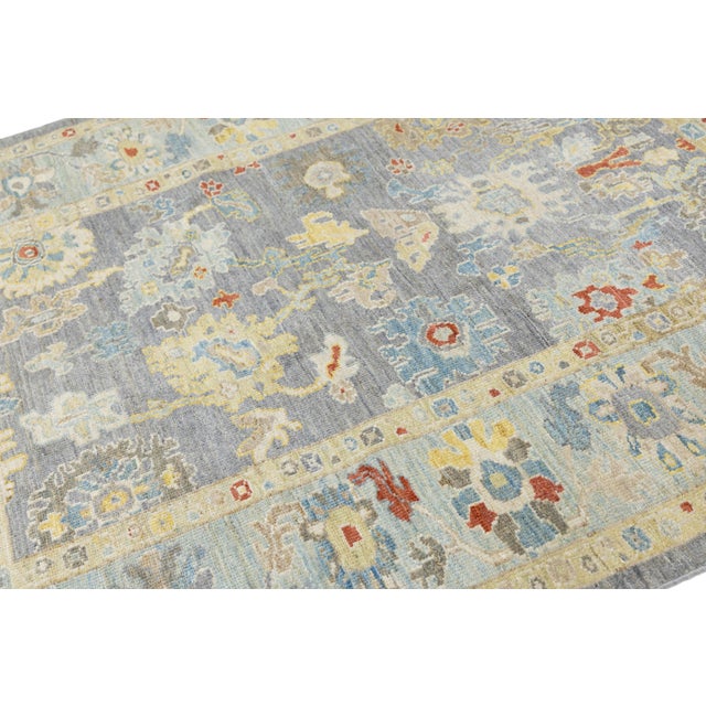 2010s Modern Sultanabad Hand-Knotted Area Wool Rug – Slate Blue Floral Design 6 X 7 For Sale - Image 5 of 10