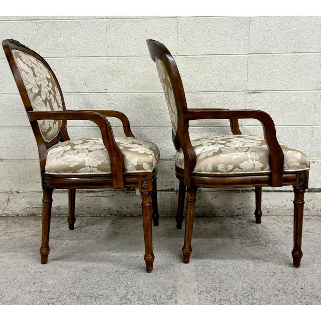 Late 20th Century Vintage Dongguan French Louis XVI Style Armchairs or Bergere Chairs - Pair For Sale - Image 5 of 12