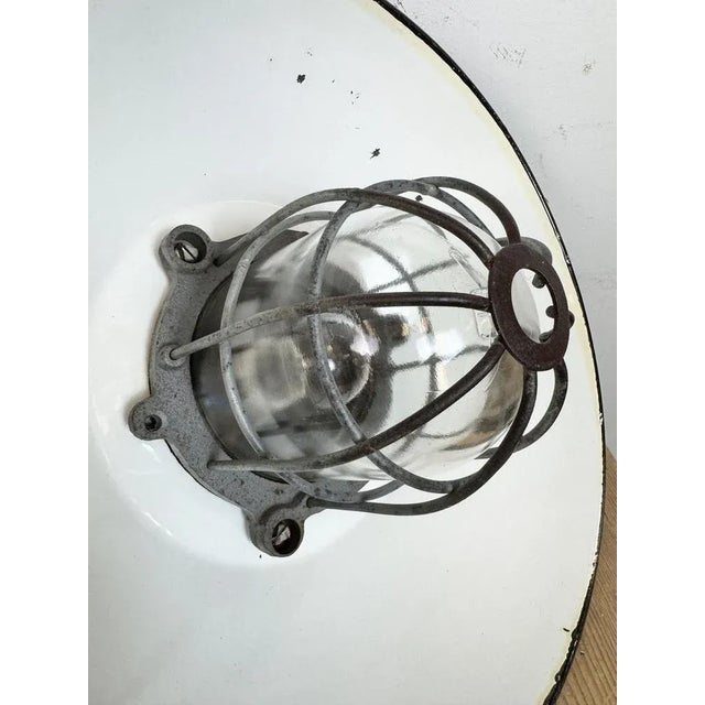 Industrial Black Enamel and Cast Iron Cage Pendant Light from Elektrosvit, 1960s For Sale - Image 15 of 18