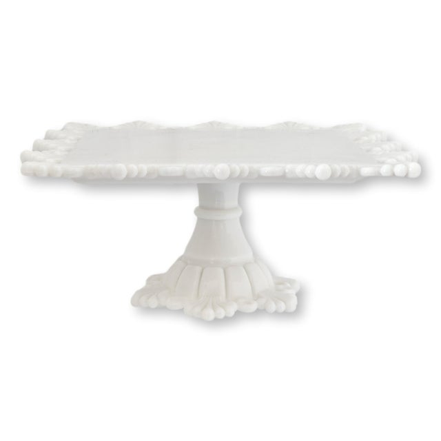Westmoreland Glass Mid 20th Century Westmoreland Ring & Petal Milk Glass Cake Stand For Sale - Image 4 of 5