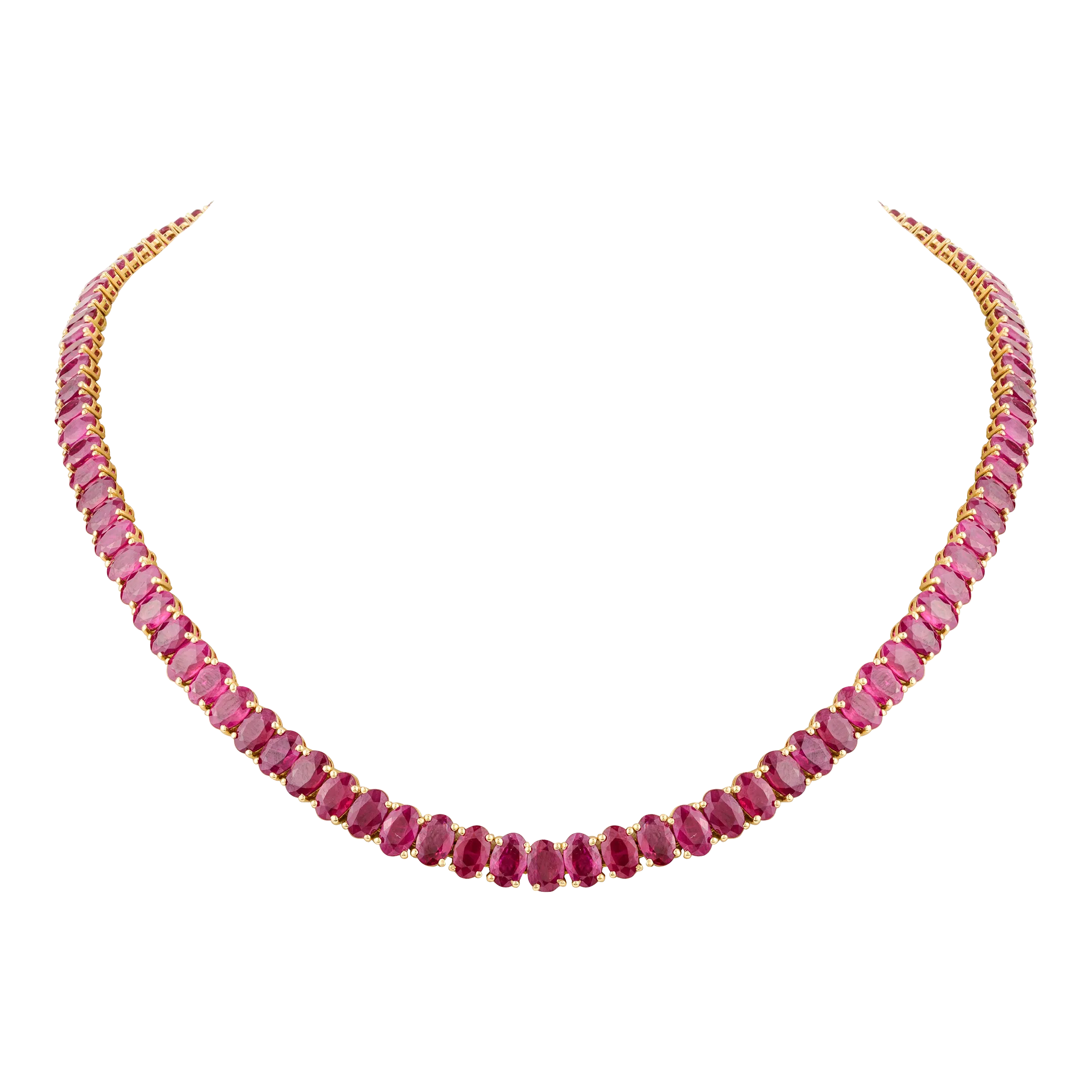 56.53 Ct Oval Cut Ruby Tennis Necklace in 18k Yellow Gold | Chairish