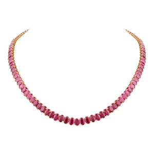 56.53 Ct Oval Cut Ruby Tennis Necklace in 18k Yellow Gold