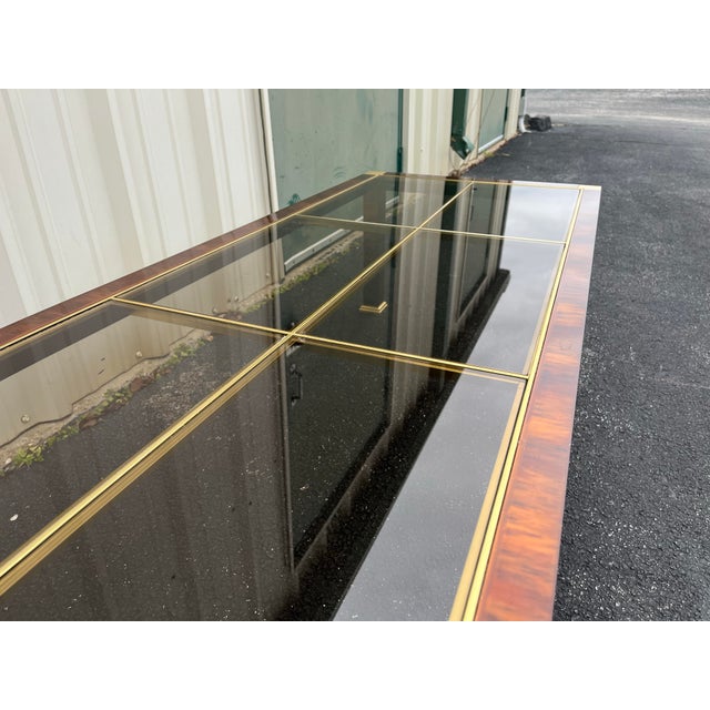 1970s Faux Tortoiseshell Smoked Glass and Brass Coffee Table For Sale - Image 12 of 12