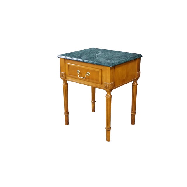 French Vintage Century Furniture Louis XVI Neoclassical Style Maple Green Marble Side Table 25" For Sale - Image 3 of 18