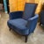 Navy Blue Mid Century Modern Plush Navy Cushion and Wood Arm Chair For Sale - Image 8 of 10