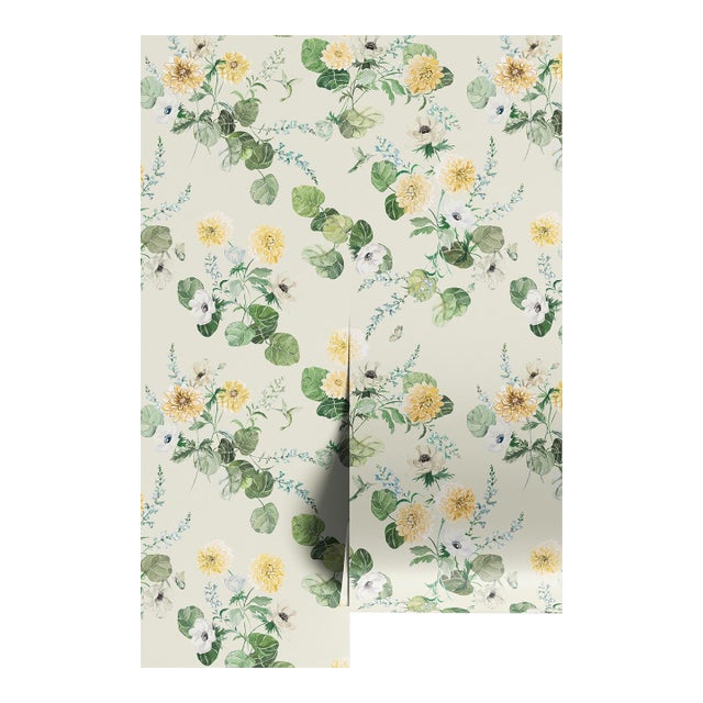 Chirp Society Floral Grasscloth Wallpaper by House Party | Secret Garden Green | 8 Yards For Sale