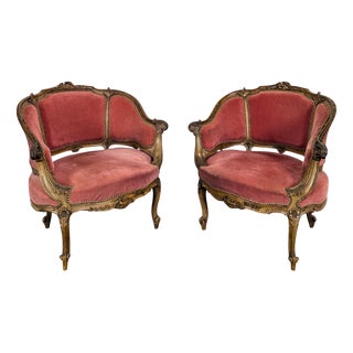 Louis XV Style Marquise Armchairs in Carved Walnut, Set of 2 For Sale