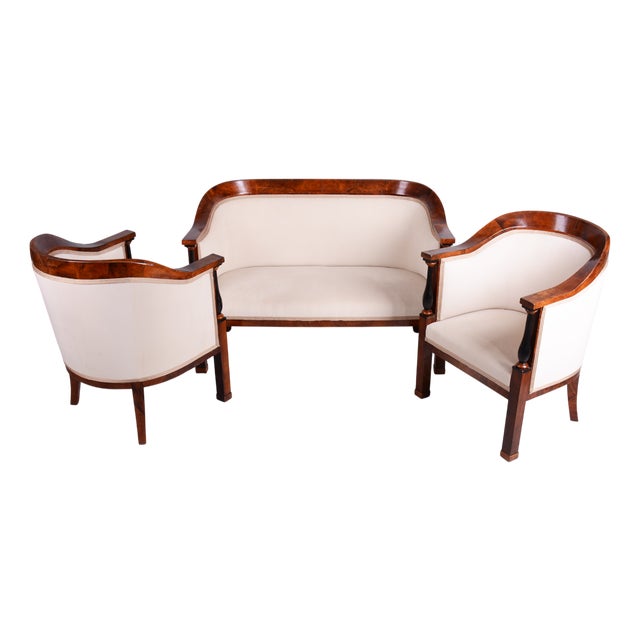 Biedermeier Seating Set in Walnut and Ebony, Austria, 1820s, Set of 3 For Sale