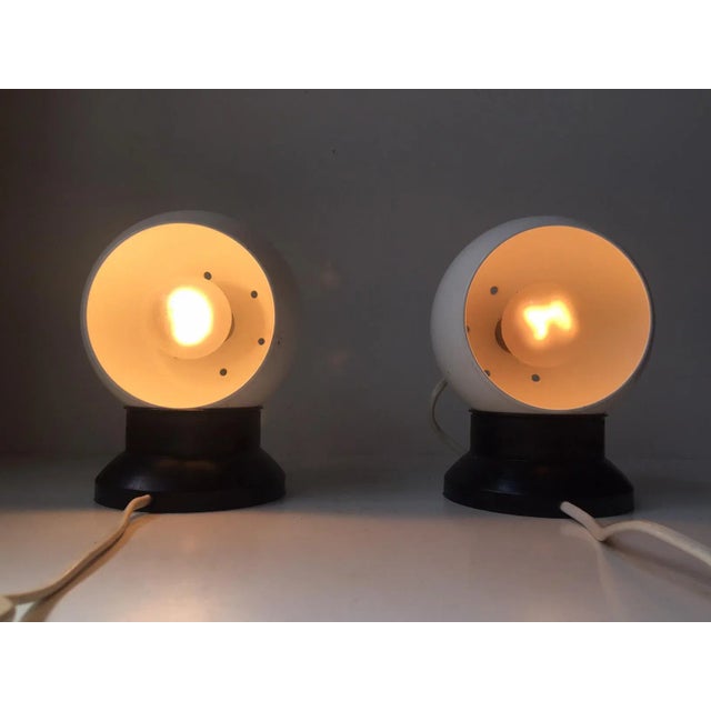 Magnetic Danish White Enameled Ball Wall Lamps by E. S. Horn, 1970s, Set of 2 For Sale - Image 3 of 8
