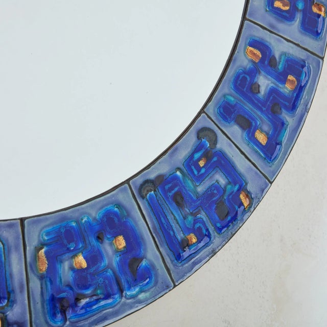 4/5 Blue Hand-Painted Enamel Mirror by Bodil Eje, Denmark 1960s For Sale In Chicago - Image 6 of 9