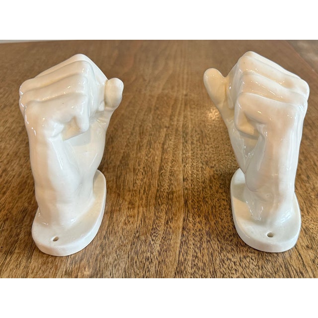Pair of Vintage 1977 Nancy Funk White Ceramic Wall Mounted Hands - Signed For Sale - Image 4 of 11