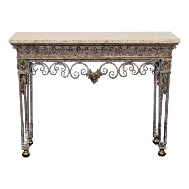 Maitland Smith Marble Top Console Table For Sale