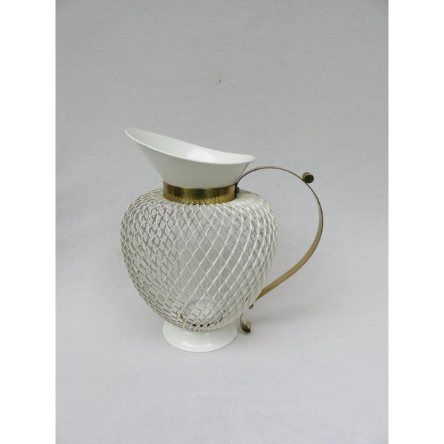 Gold Mid-Century White & Yellow Metal & Brass Umbrella Stand, Tray, & Jug , Set of 3 For Sale - Image 8 of 18