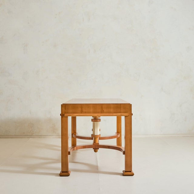 1940s French Maple Desk with Hand-Cut Inlaid Parquetry Top, 1940s For Sale - Image 5 of 11