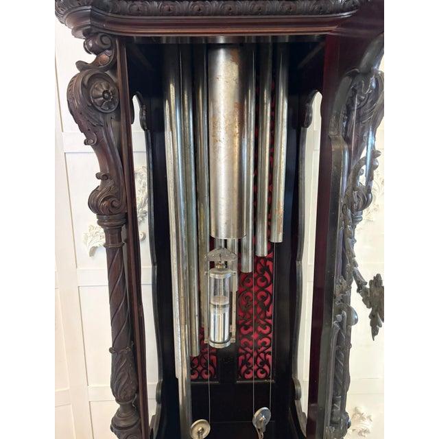Antique Carved Mahogany 9-Tube Chiming Longcase Clock, 1880 For Sale - Image 18 of 18
