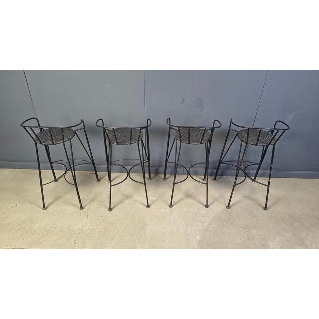 1970s Vintage Wrought Iron and Rattan Bar Stools, 1970s, Set of 4 For Sale - Image 5 of 18
