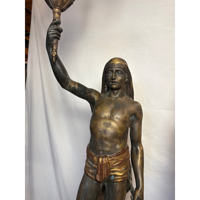 Monumental Pair of Toussaint Figural Candelabras in Patinated Bronze For Sale - Image 14 of 17