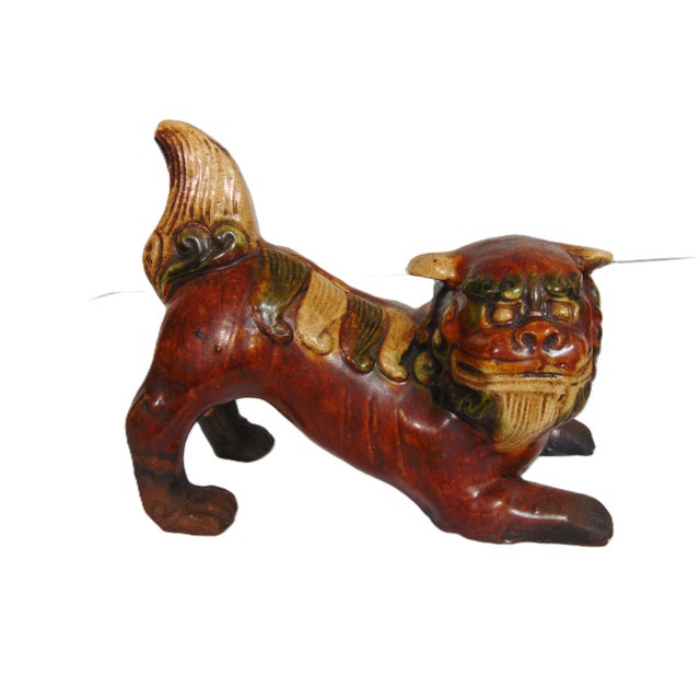 Pair of Glazed Foo Dogs 7 3/4"w X 7"h For Sale - Image 4 of 9