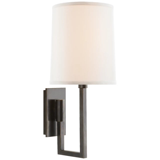 Barbara Barry for Visual Comfort Signature Aspect Library Sconce in Bronze with Ivory Linen Shade For Sale