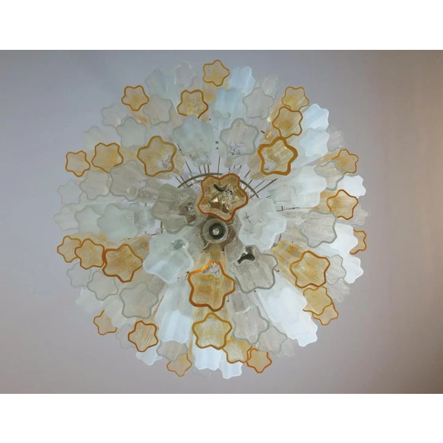 Large Vintage Italian Chrome and Opaline, Amber, and Clear Murano Glass Chandelier, 1980s For Sale - Image 11 of 12
