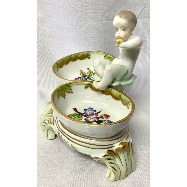 Vintage Herend Queen Victoria Porcelain Twin Salt Cellar With Cherub For Sale In Tampa - Image 6 of 8
