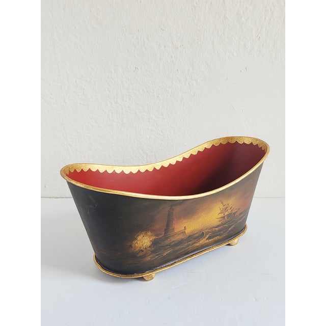 Decorative Tole Hand Painted Jardiniere For Sale - Image 4 of 13