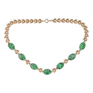 C1920's 14k/jade Art Deco Period Wordley, Allsopp & Bliss Necklace For Sale