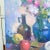 Large Fruit and Floral Still Life Oil Painting Blue and Polychrome For Sale - Image 6 of 10