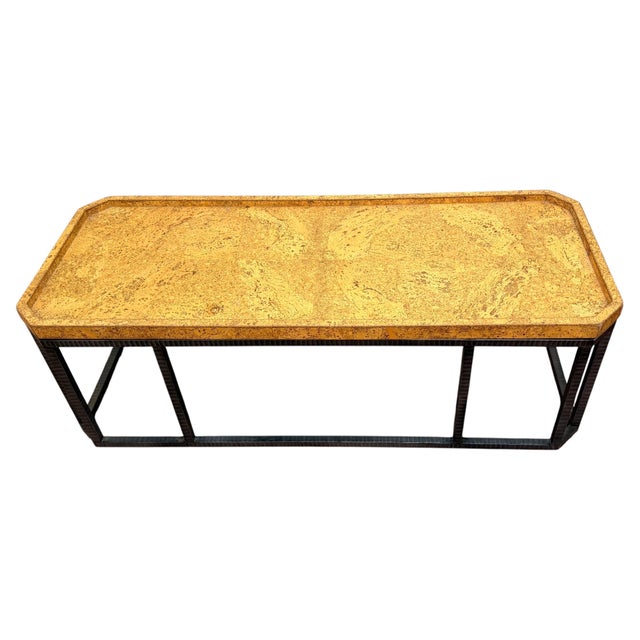 French Modern Style Cork-Top Cocktail Table with Wrought Iron Base France, Late 20th Century A refined French Modern...