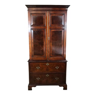 Antique English Mahogany Linen Press Wardrobe Armoire For Sale
