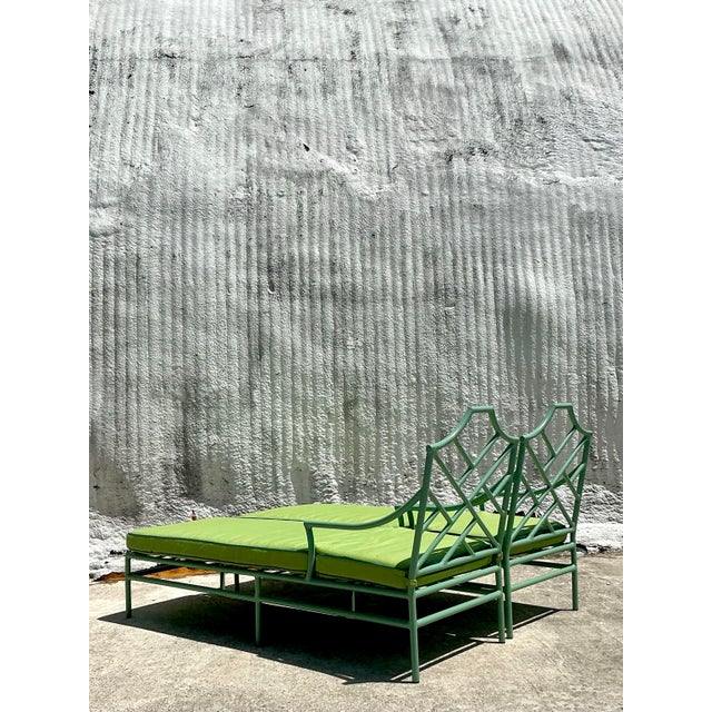 Late 20th Century Vintage Coastal O’Brien Iron Works Chinese Chippendale Chaise Lounge - A Pair For Sale - Image 5 of 6