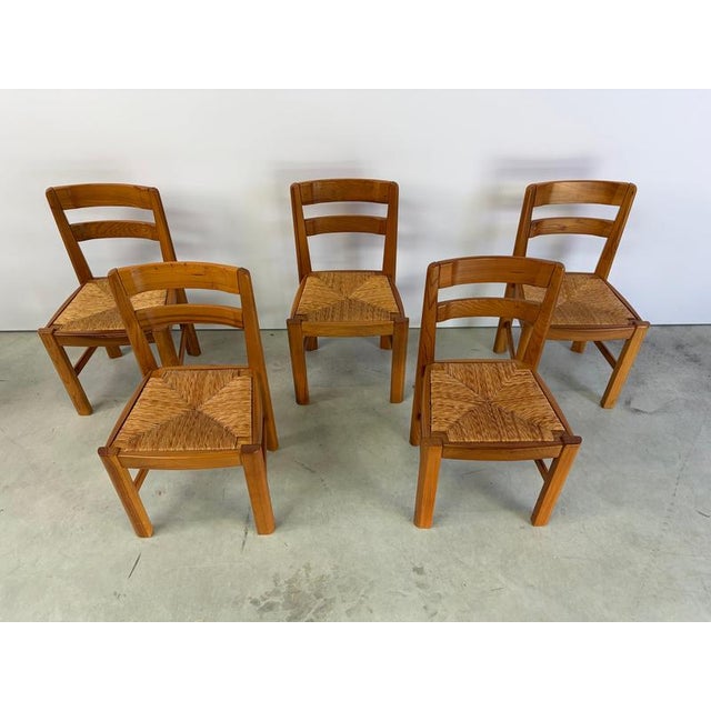 Vintage Oak and Wicker Dining Chairs, 1960s, Set of 5 For Sale - Image 8 of 10