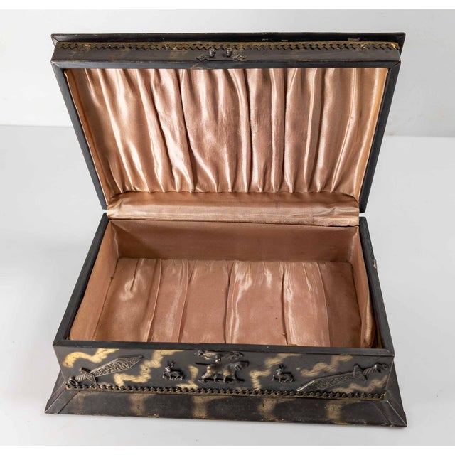 19th or 20th Century Silver Metal Jewelry Box With Dog and Arms Appliques For Sale - Image 10 of 14