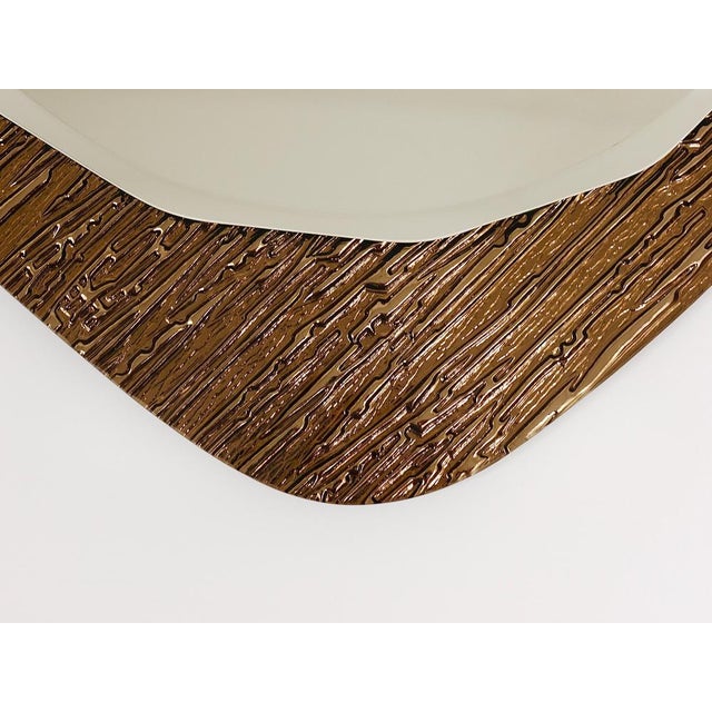 Bronze Gold Scalloped Textured Wall Mirror from Cristal Arte, Italy, 1960s For Sale - Image 14 of 18