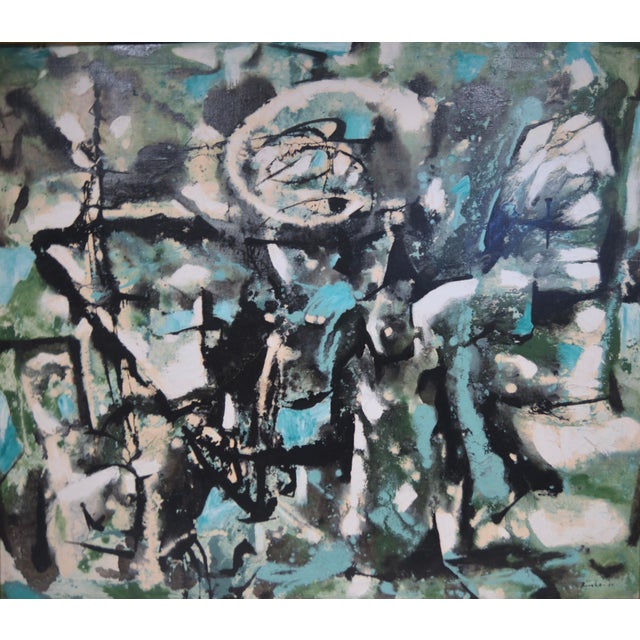 Abstract Expressionism Felix Ruvolo Oil Painting on Canvas, 'Kinectic Moment' Signed and Dated 1951 For Sale - Image 3 of 5