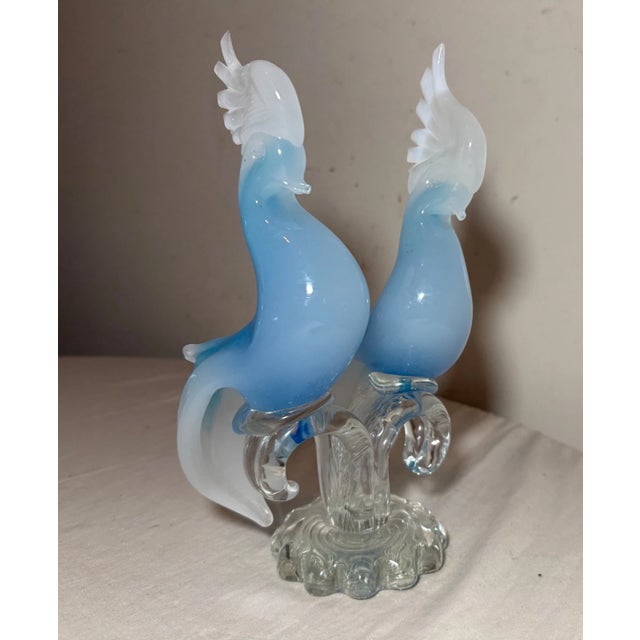 Glass Vintage Hand Blown Italian Murano Opaline Glass Cockatoo Bird Sculptures Statue For Sale - Image 7 of 10