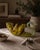 A hand blown art glass swan in vivid chartreuse to olive green with adolescent white marbling through the body. Beautiful,...