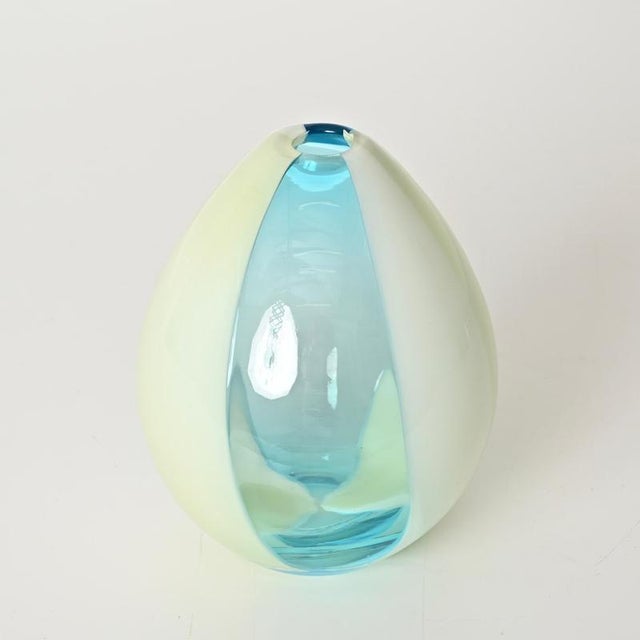 Vase in Gradient Teal, White and Green Murano Glass attributed to Salviati, Italy, 1970s For Sale - Image 4 of 14