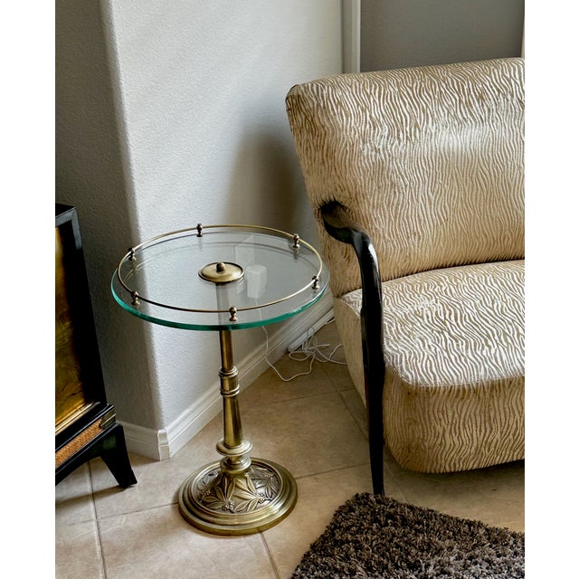 Brass Round Embossed Leaf Side End Table For Sale - Image 12 of 12