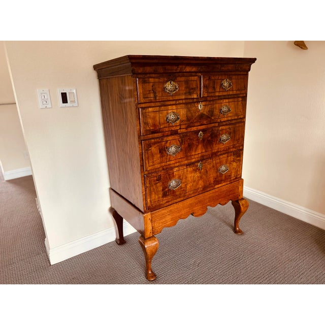 Wood English Queen Anne Chest on Stand 18th Century Burl Walnut For Sale - Image 7 of 8